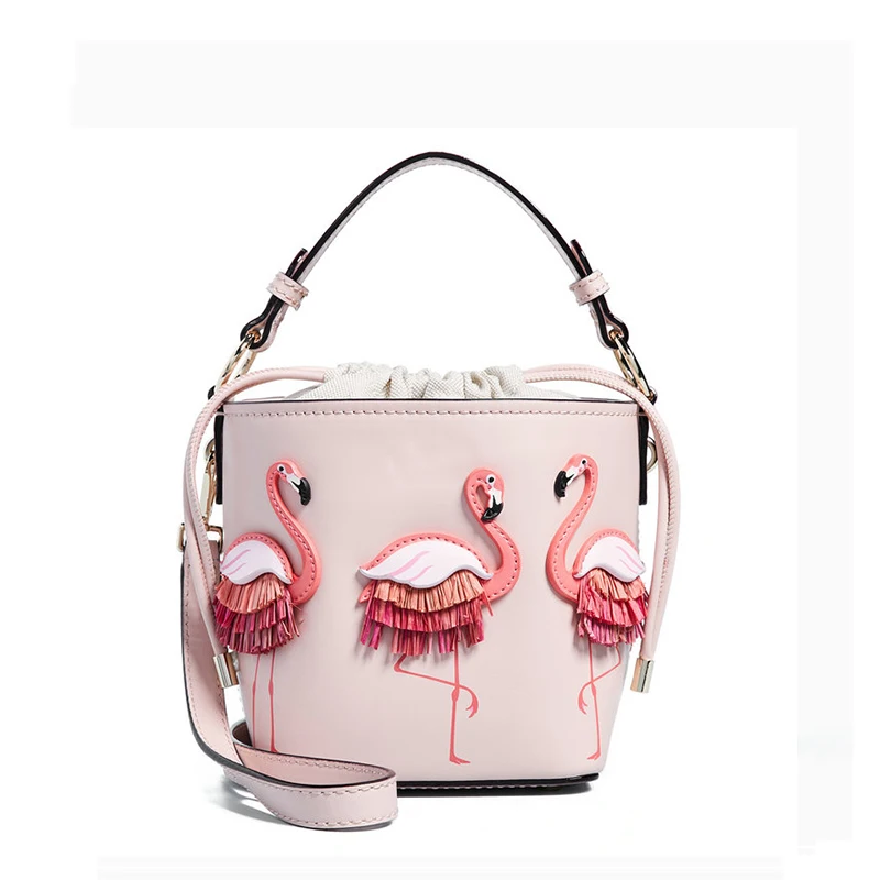 

Unique Design Luxury Brand Drawstring Flamingo Bucket Bag Women Leather Handbag Shoulder Bags Embroidery Messenger Bag Louis Bag