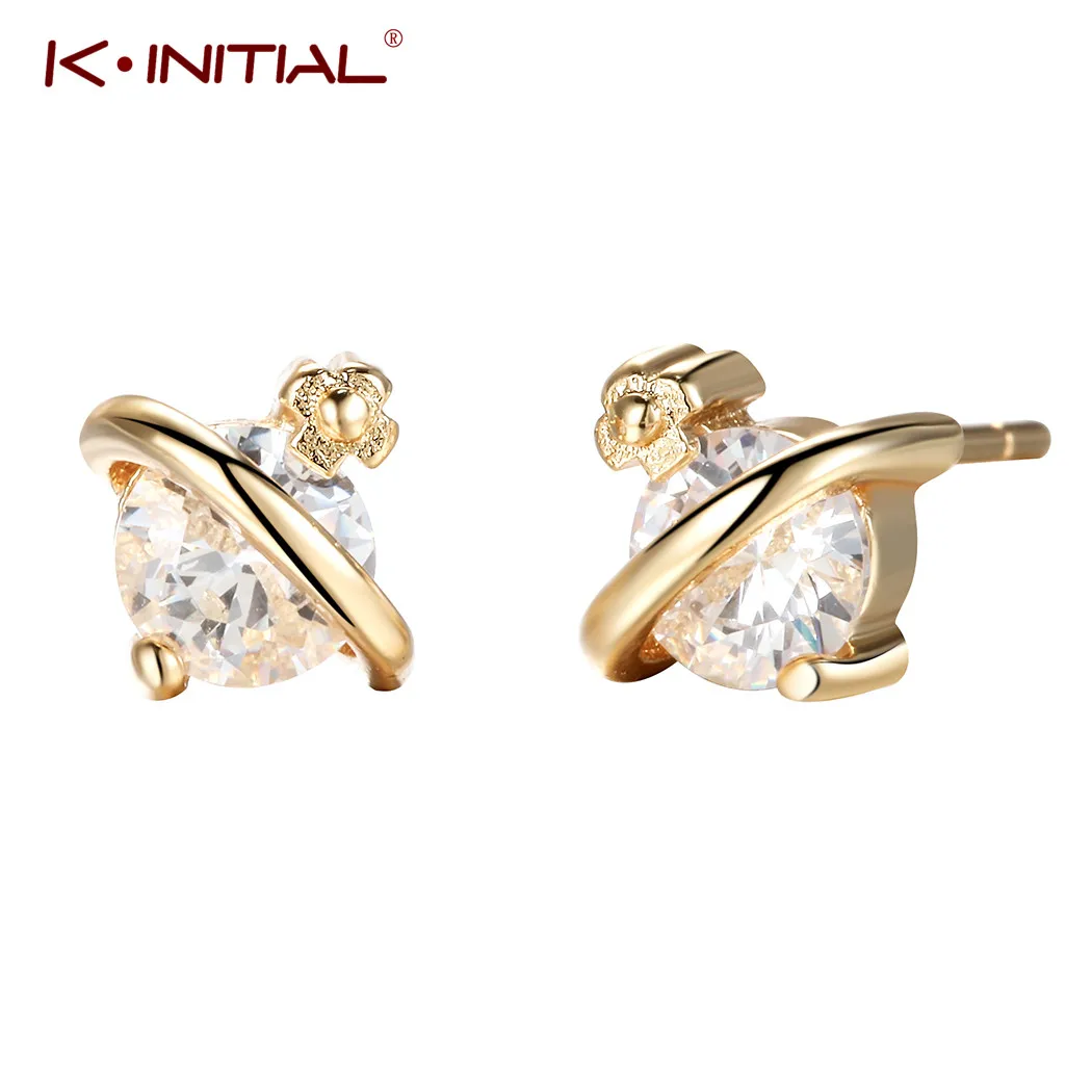 

Kinitial Clear CZ Planet Stud Earrings for Women Gold Color Design Space Saturn Earrings for Girls Kids Party Gift oorbellen