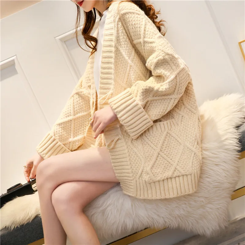 

2019 Korean version Long sleeve Open Front Cardigan Women Loose Solid Color Jumper Sweater Coat new aa902