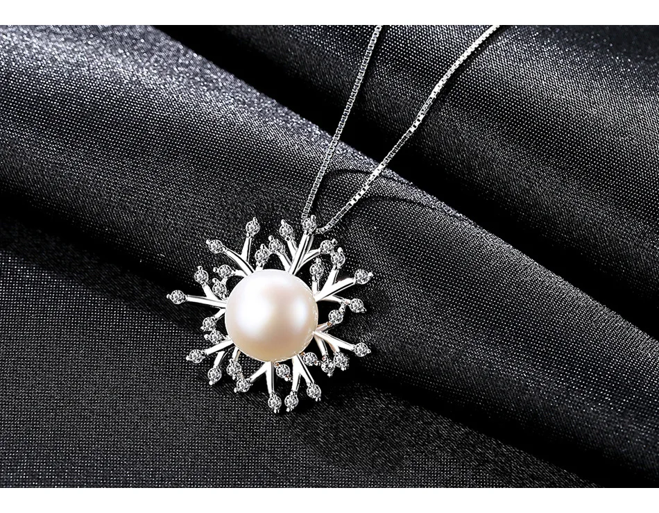 

S925 Simple Silver Pendant Natural Pearl Snowflake Personality Necklace Women's AAA Zircon Item GW01
