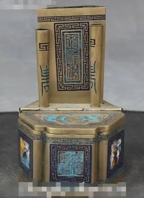 

China Cloisonne Enamel Bronze Ancient Symbol Jewel Case Jewelry Box Casket Vase