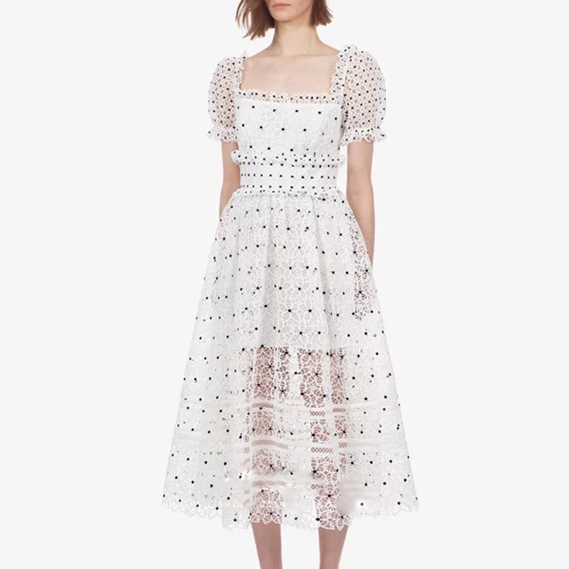 New Summer Dress Women Short Sleeve Hollow Out Patchwork Elegant Slim Lace Dresses Office Work Ladies Long Dress Vestidos