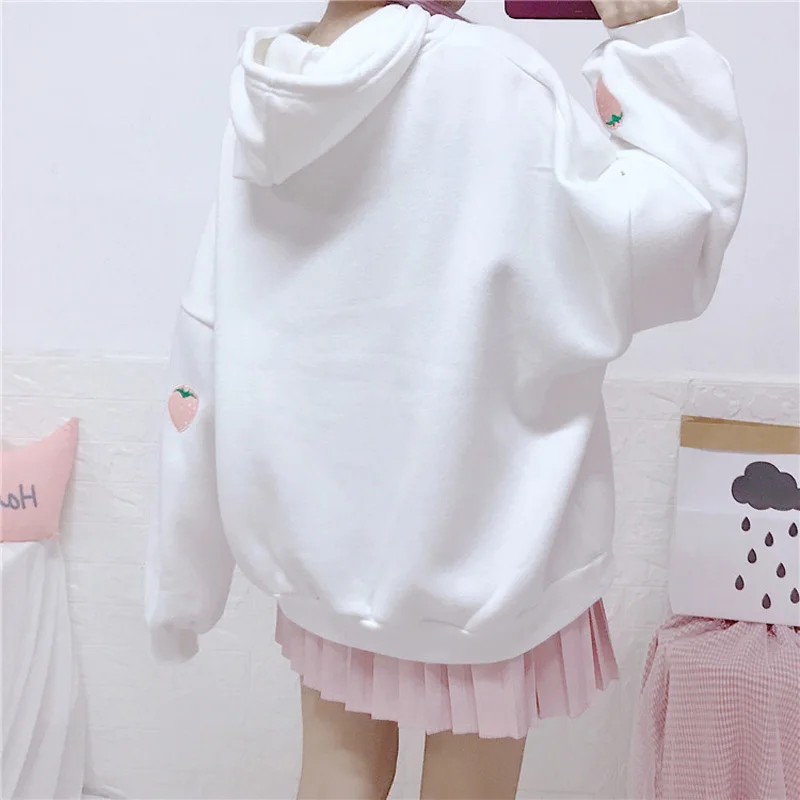 2019 Новый Для женщин Harajuku толстовки с капюшоном и вышивкой в виде ягод клубники