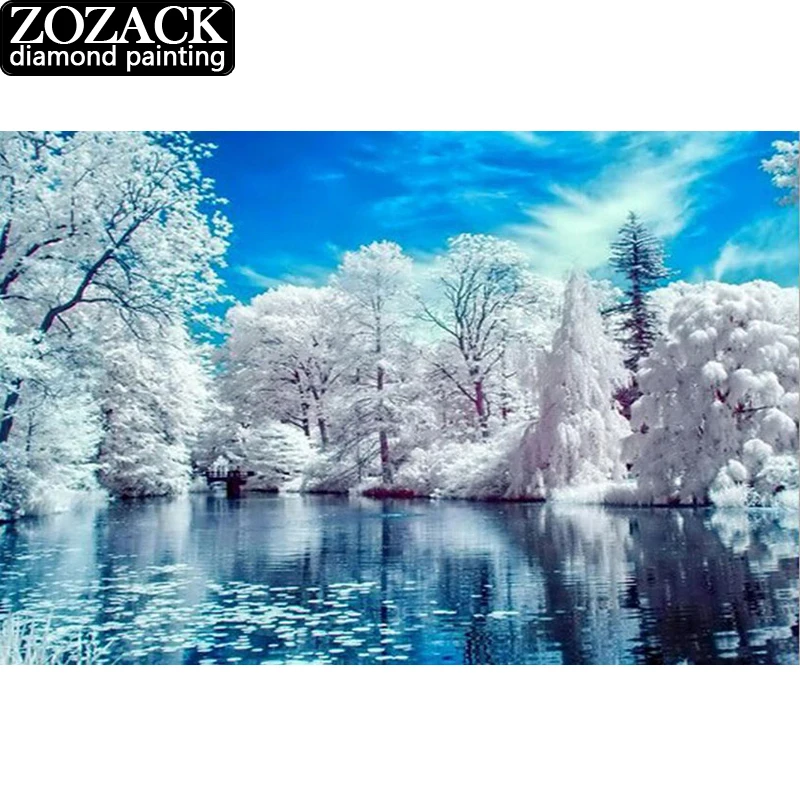 5d Diy Diamond Painting Winter Snow Scene Picture of Rhinestones