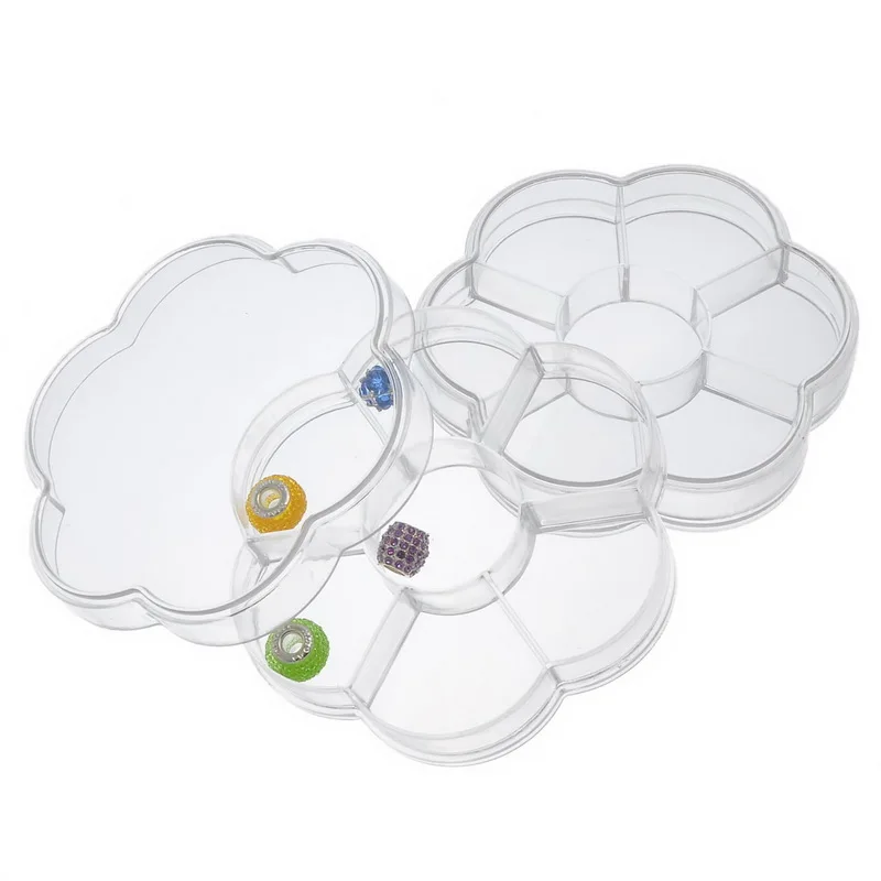 Clear Jewelry 7 Compartments Flowers Home Saundries Containers Capsules For Coins Acrylic Makeup Organizer Storage Box | Дом и сад