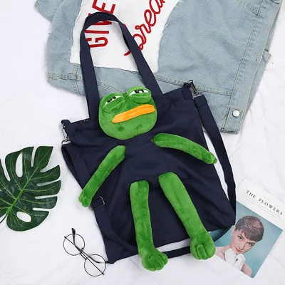 Sad Frog toy bag anime ins hot Rabbit Dog Sad Frog Feels plush doll cosplay animal Canvas shoulder bag for girl gift - Color: blue bag