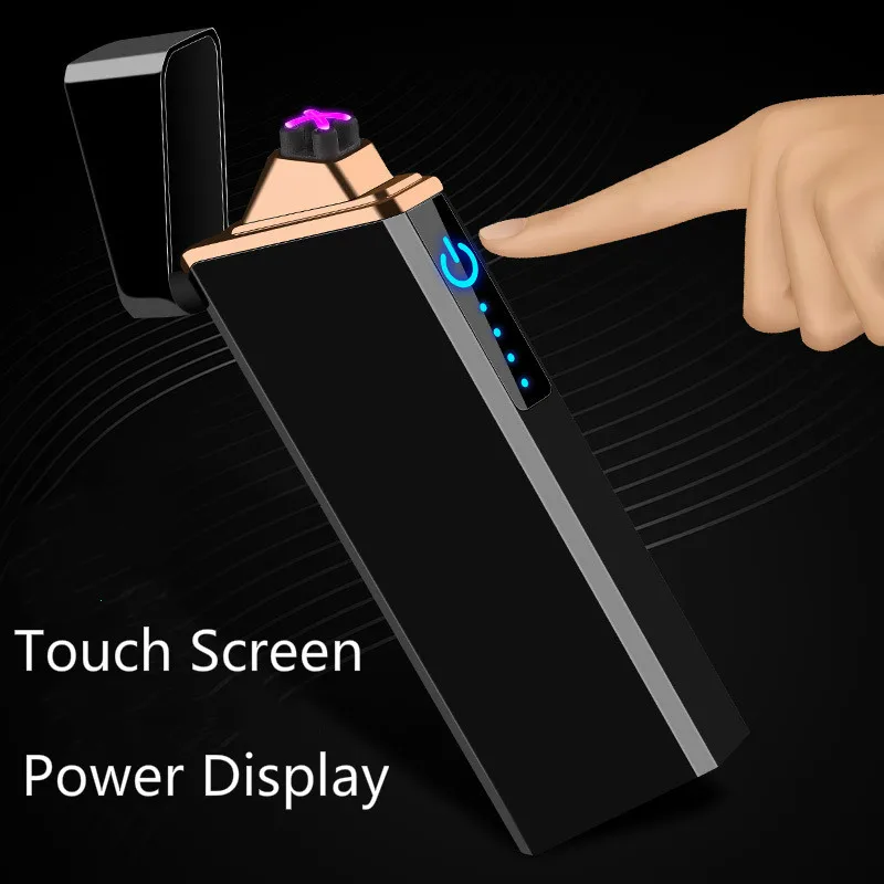 

New Rechargable Lighter Electronic Double Arc Plasma Lighters Touch Screen Electric USB Cigarette lighter Power Display cakmak