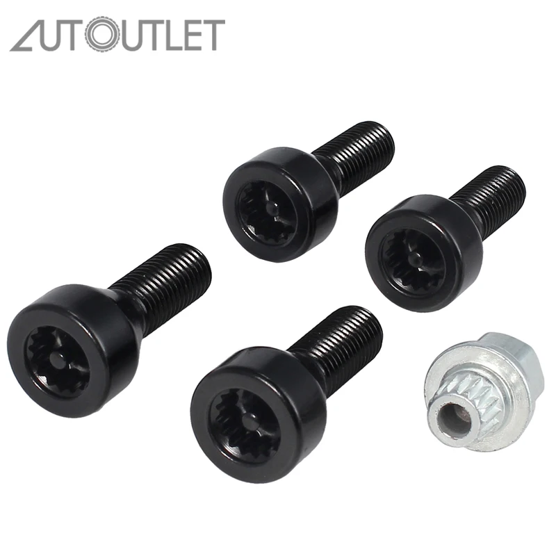 AUTOUTLET Wheel Lock Set Black Lug Bolts For Bmw E46 E87 E90 E60 M12 x 1