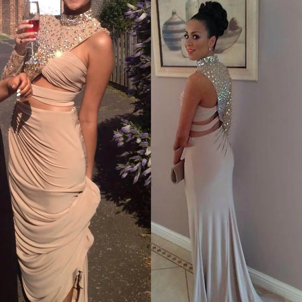 

New Design Custom Made Champagne Mermaid Shining Crystal Beaded Chiffon Long Celebrity Dresses 2017 vestido de festa