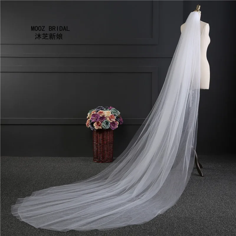 

Cheap Bridal Veils Two Layers Cut Edge Cathedral 3-Meter Length Soft Tulle Simple Style Wedding Veil 2019 with Metal Comb