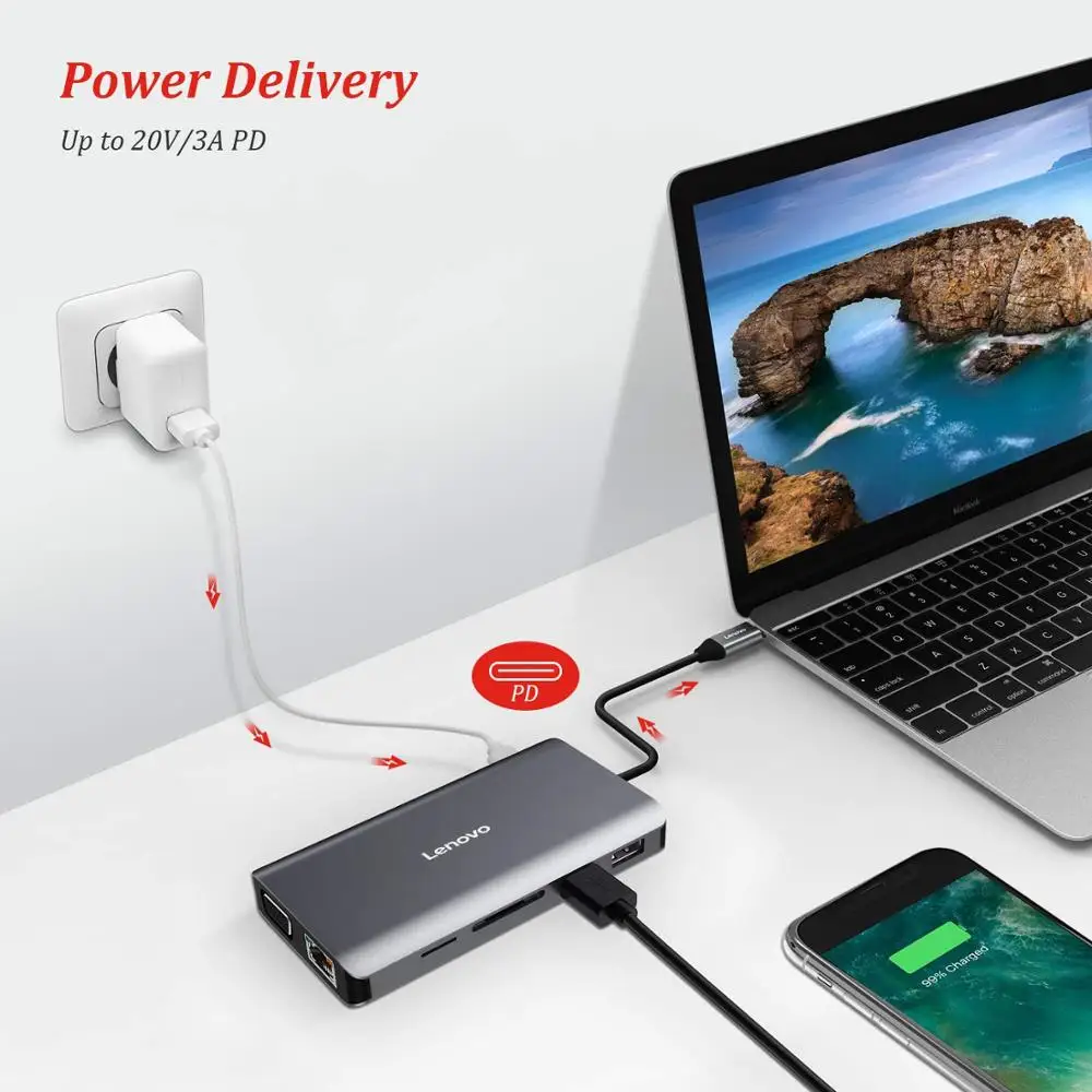 11 En 1 USB C a HDMI 4 K RJ45 LAN Ethernet USB 3,0 para MacBook Pro Xiaomi Asus ordenador portátil Lenovo Huawei Mate 10 Tipo C - 2