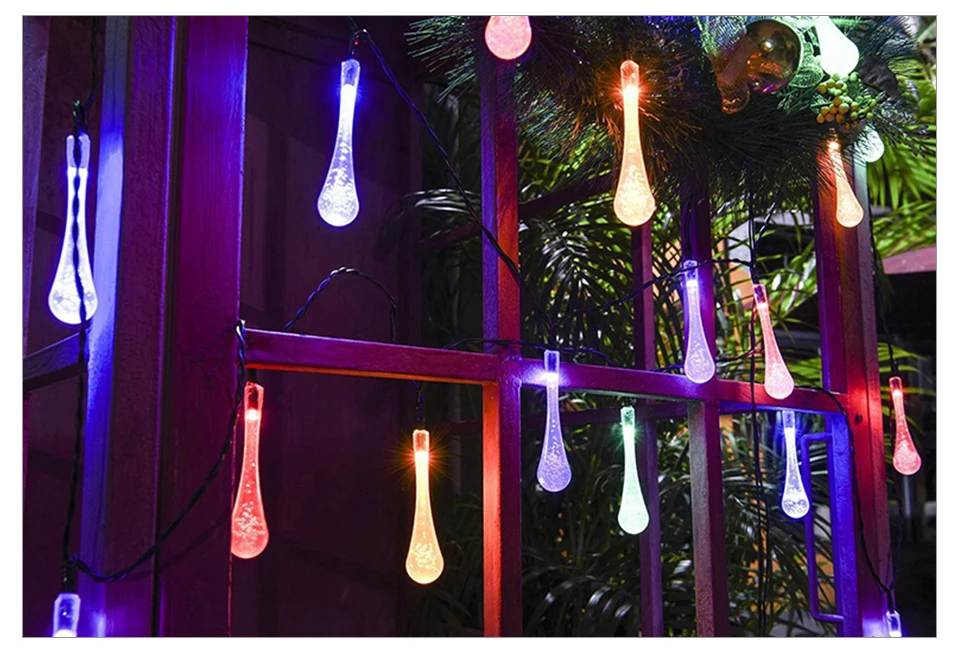 Christmas LED String Lights Solar Garland Water Drop Outdoor Waterproof Fairy Lights (14)