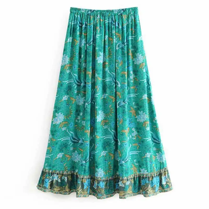 Богемный Вдохновленный лес цветочный принт юбка Женская эластичная талия длинная юбка в стиле бохо оборки летняя юбка gypsy2019 летняя юбка faldas