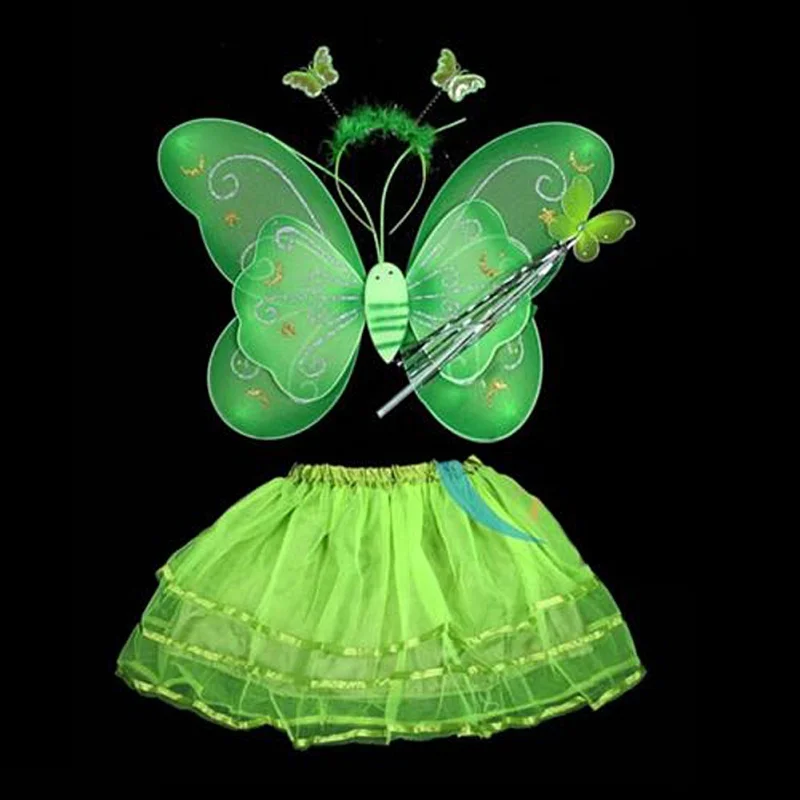 

New Fashion Butterfly Wing Wand Headband Tutu Skirt Cosplay Costume For Fairy Girl Kid Party