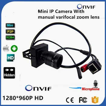 

960P Microphone Camera Mini IP Camera ONVIF Audio 2.8-12mm Manual Varifocal Zoom Lens P2P Plug And Play Cctv Security Camera
