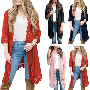 

Women Ladies Lace Knitted Half Sleeve Cardigan Casual Loose Long Sweater Coat WOMFH0006