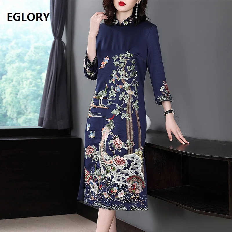 

Top Quality Brand Chinese Style Dress 2019 Spring Summer Party Plus Size Dresses Women Luxurious Phonix Embroidery Dress Femmes