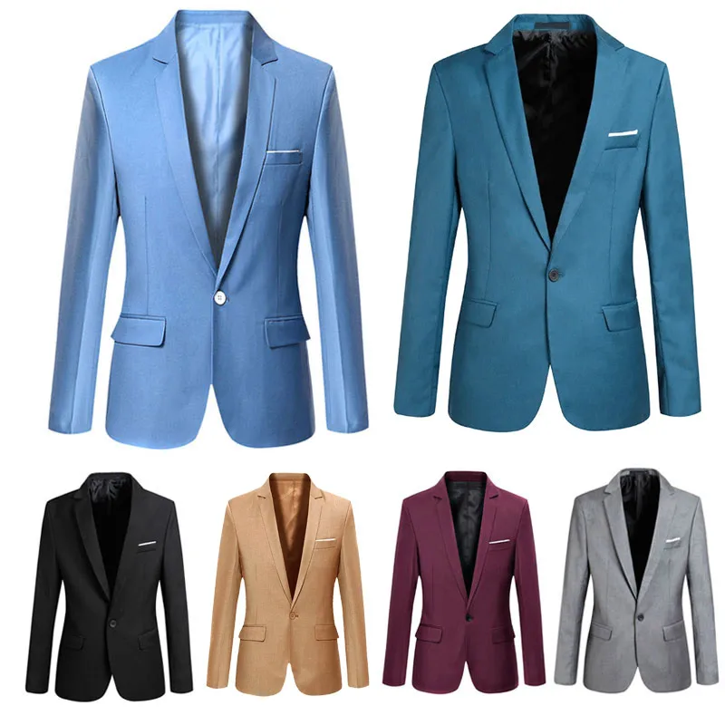 S-6XL Men's Formal Slim Fit Formal One Button Suit Long Sleeve Blazer Cotton Blend Coat Jacket Top Plus Size