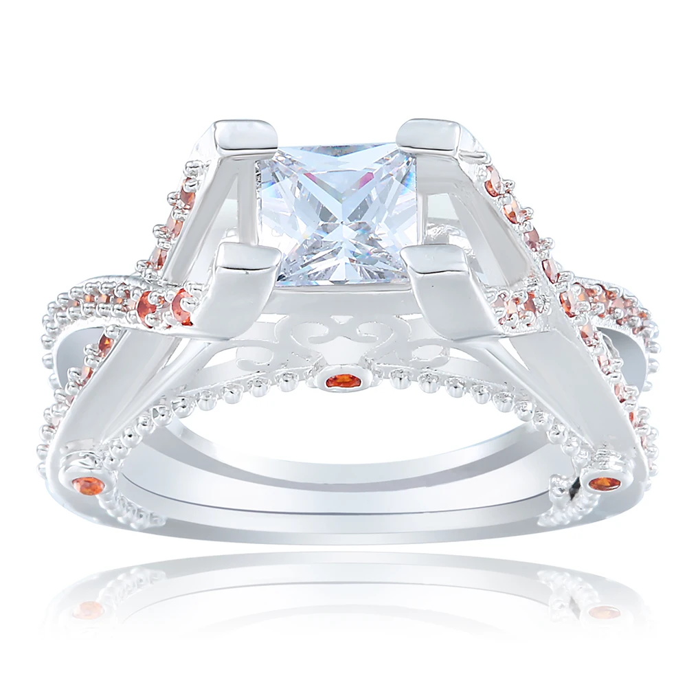 

women engaegment ring for lover orange blue zircon large cross hot sale silver plated women promise ring jewelry wholesale