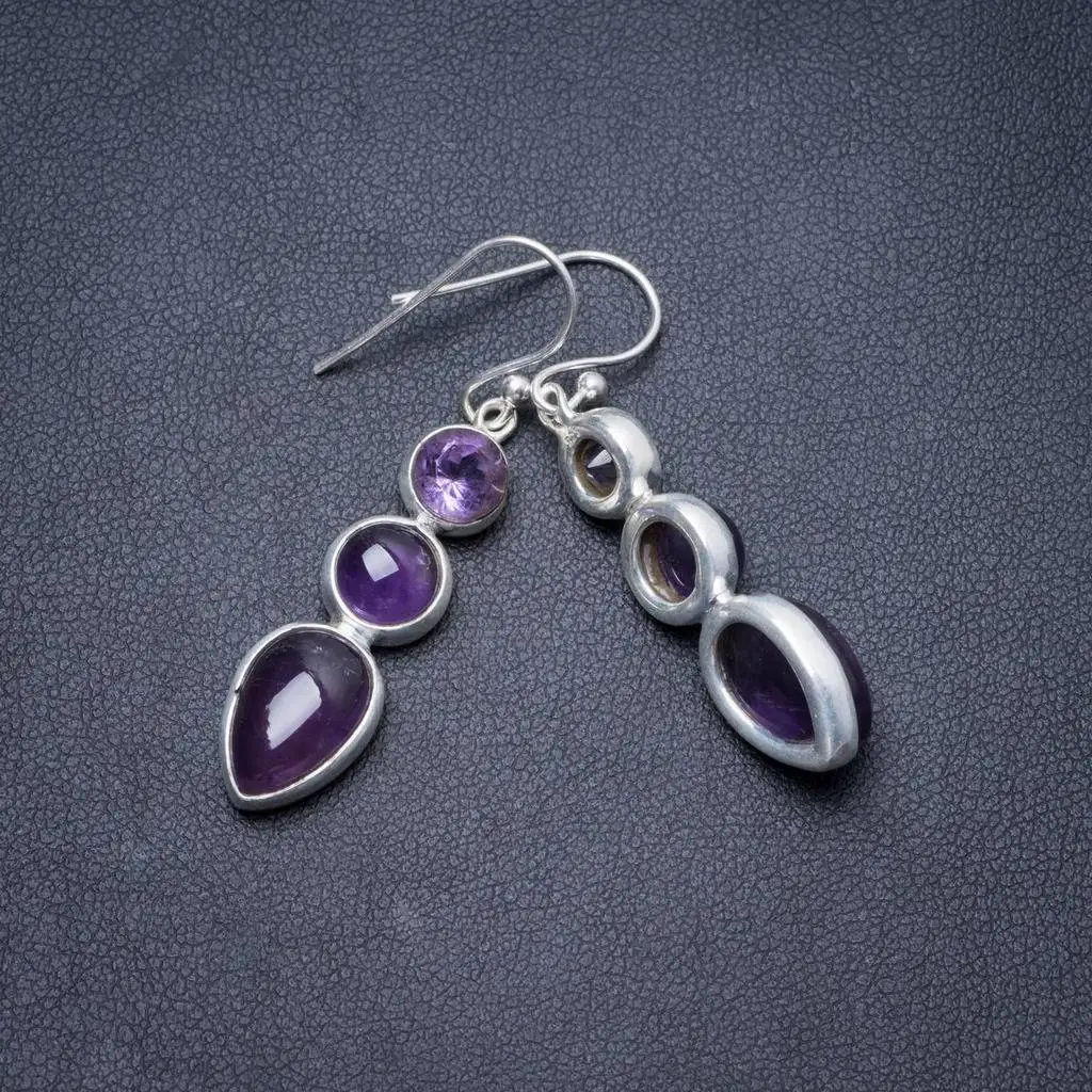 

Natural Amethyst Handmade Unique 925 Sterling Silver Earrings 1 3/4" Y2328