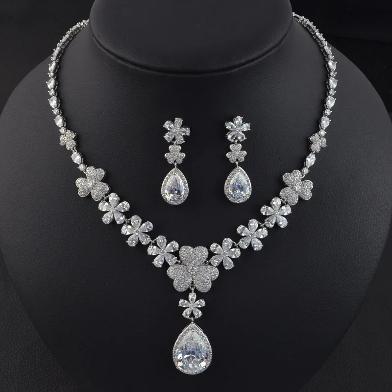 Beautiful new design flower wedding bridal jewelry set,AAA zircon