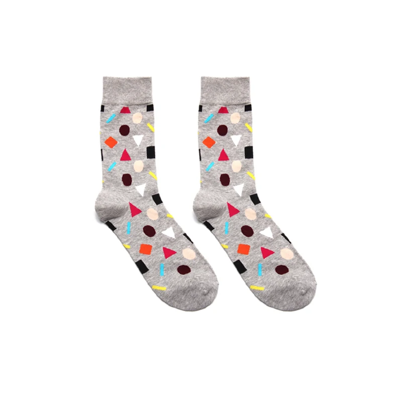 Мужские носки с геометрическими полосками треугольные точки решетки красочные счастливые Смешные винтажные Harajuku Хип-хоп уличные повседневные Скейт хлопковые носки - Цвет: Light gray