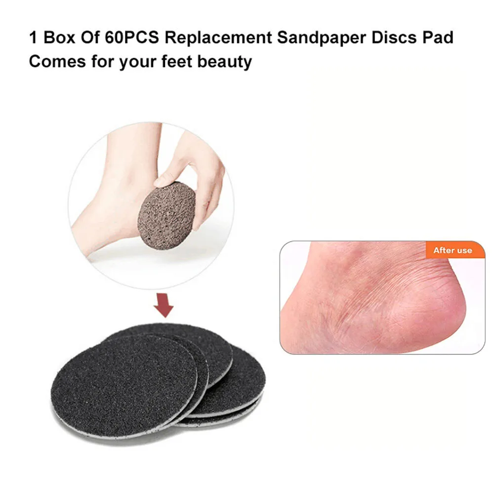 

1 Box Of 60PCS Replacement Sandpaper Discs Pad Sanding Paper For Electric Foot File Callus Hard Dead Skin Remover Foot Pedicure