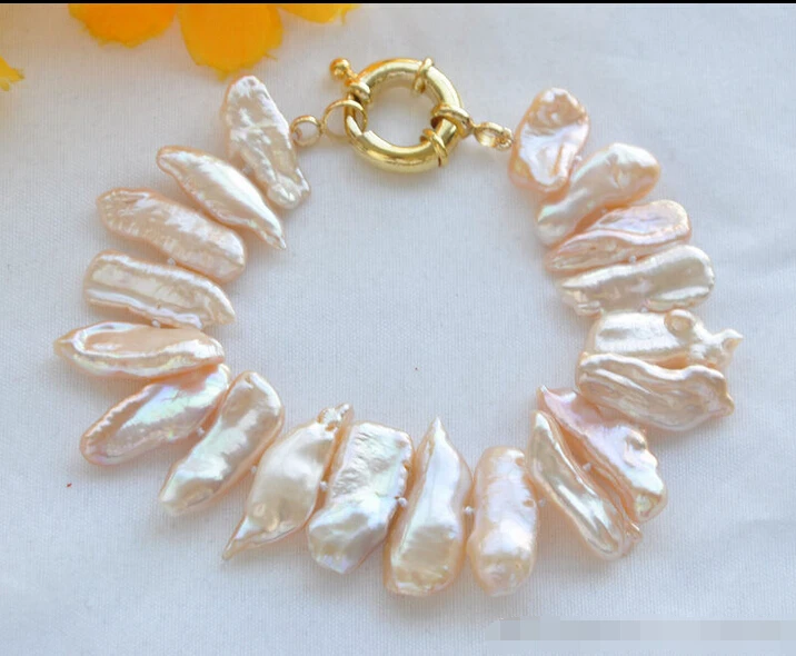 

free shipping Z5793 NATURAL 8" 22mm Pink Dens Biwa Freshwater Pearl Bracelet@^Noble style Natural