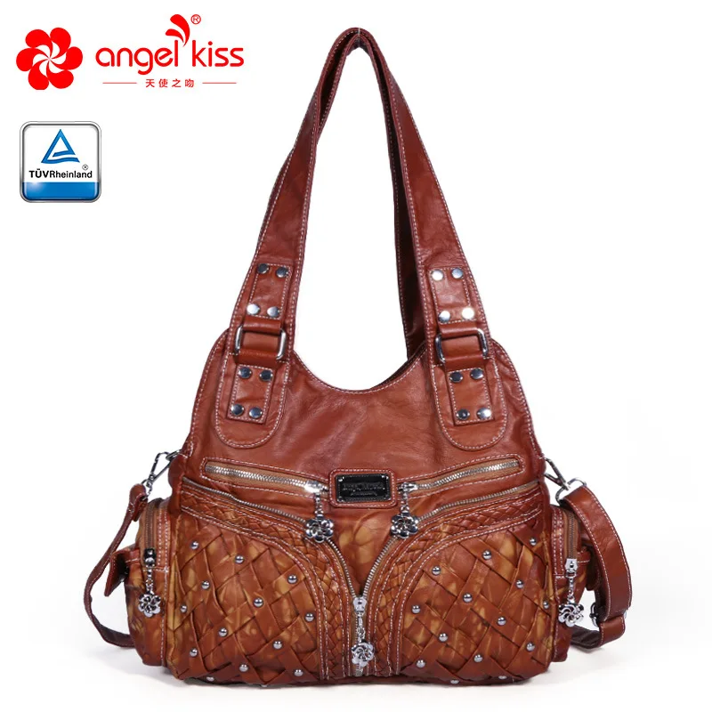 Angelkiss топ из искусственной кожи сумки личи зерна женские сумки модные портативные сумки композитные - Цвет: Brown