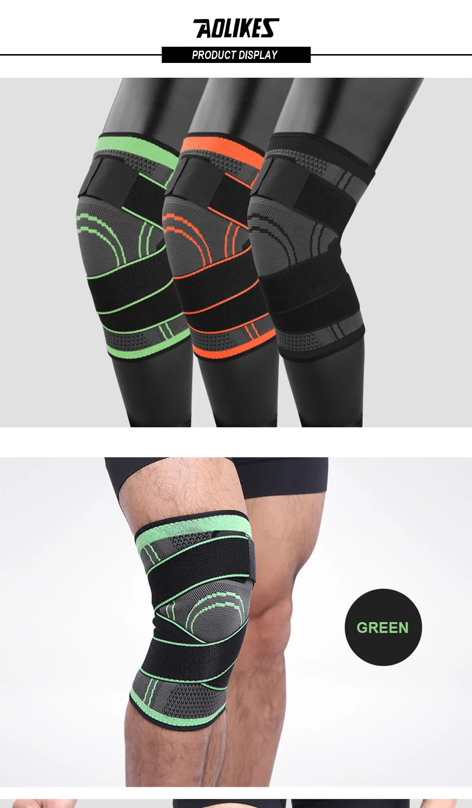 AOLIKES шт. 1 шт. 3D под давлением Фитнес Бег колена поддержка подтяжки эластичные спортивные компрессионная повязка рукавом для Баскетбол Велоспорт