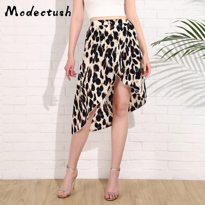 

Modecrush Sexy Hot Woman Elastic Irregular Leopard Skirt 2019 Summer Casual Fashion Animal Print Short Shirts Evening Party Wear