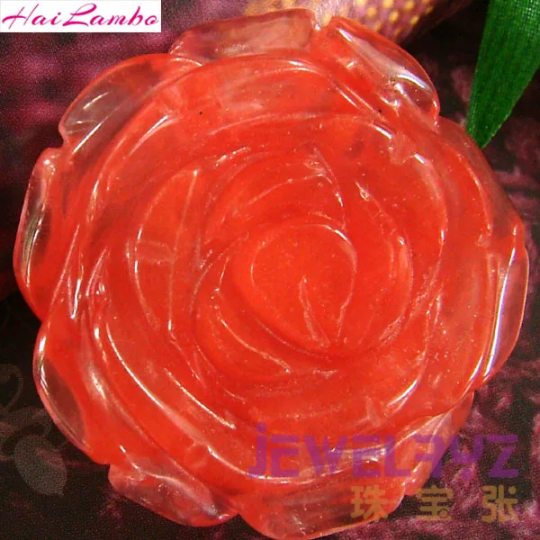 

Hailambo Fashion Beautiful Volcano Cherry Quartz Carved Rose Pendant Stone Flower Pendant Figurine Lucky Jewelry for Gift RP02#