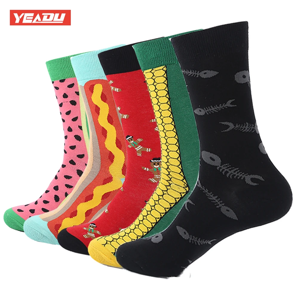 YEADU, 5 пара/лот, цветные забавные носки, мужские хлопковые носки, новинка, рисунок, популярные, Harajuku, длинные носки, вязанные, гольфы, свадебный подарок - Цвет: SYM616