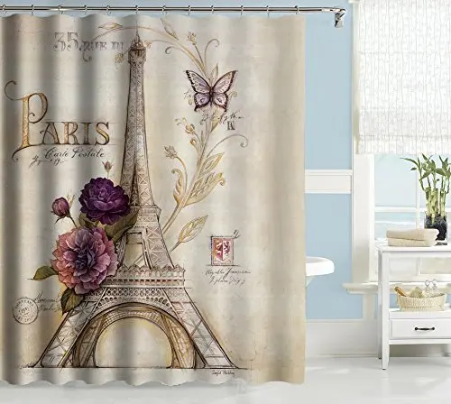 Charmhome Vintage Paris Themed Bluish Brown Eiffel Tower Shower Charmhome Vintage Paris Themed Bluish Brown Eiffel Tower Shower Curtain Purple Flower Polyester Fabric Bath In Curtains From Home Garden On