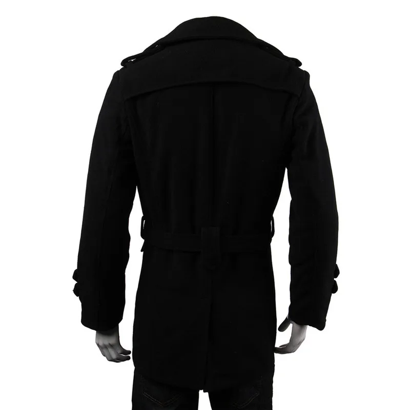 Модные осенние мужские куртки, черный серый Тренч, двубортное длинное пальто, деловая Повседневная приталенная мужская куртка с поясом, теплый Блейзер Hombre