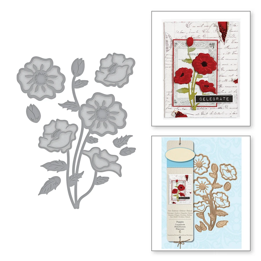 

Ufurty Metal Cutting Dies New 2019 Poppies Stitched DIY Scrapbooking Stamps Craft Embossing Die Cut Making Stencil Template