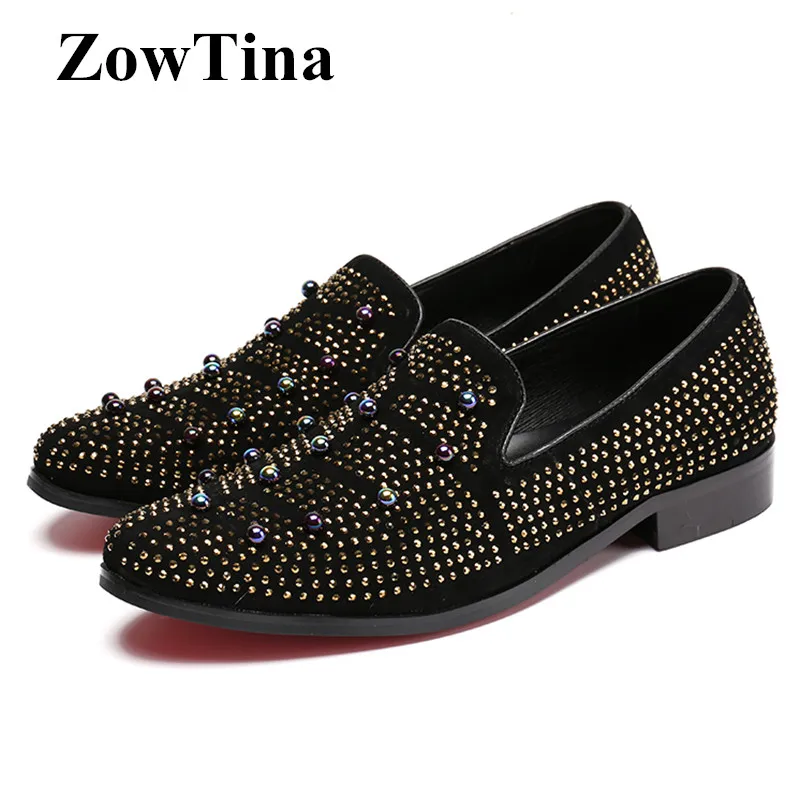 Men Black Leather Flats Fashion Studded Mocassin Loafers Shoes Man Large Size 46 Creepers Man Driving Shoes Breathable Sneakers