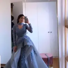 Арабское дизайнерское платье с высоким воротником, вышитое Блестящим Бисером И жемчужинами, с длинными рукавами, платье Русалочки для выпускного вечера с юбкой-крылышкой