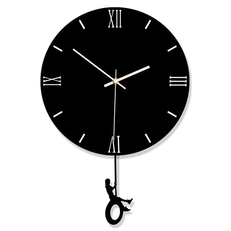 

2019 new best selling acrylic swing wall clock Creative home black and white decorative clocks wall hangings