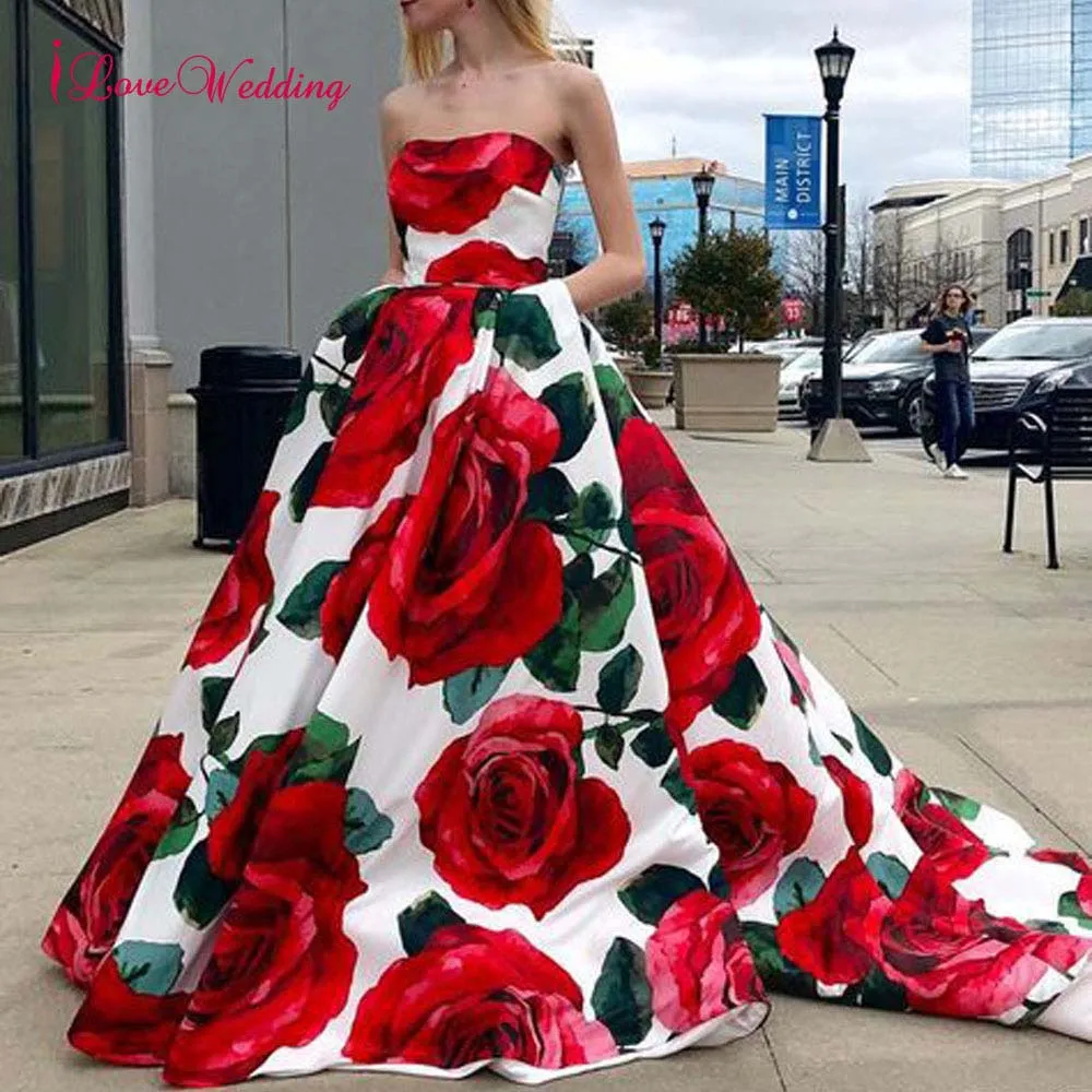 ILoveWedding торжественное вечернее платье vestido de festa Longo без бретелек трапециевидной формы с коротким шлейфом Цветочные Вечерние платья Длинные - Цвет: same as picture