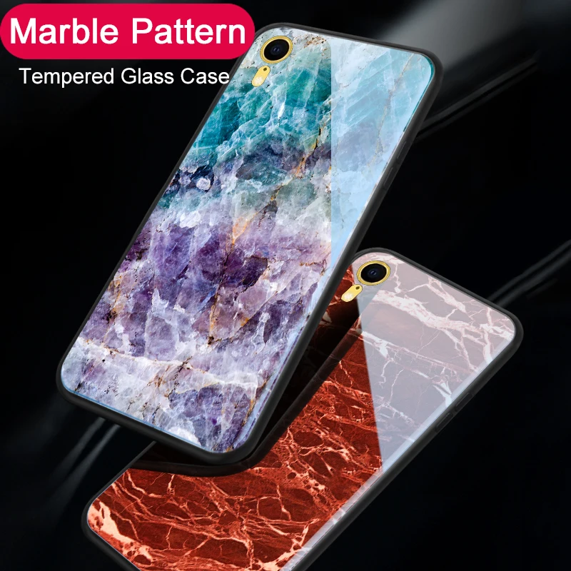 

Marble Tempered Glass Phone Case For iPhone 7 8 6 6s Plus X 10 All inclusive Case Soft Edge Cover For iPhone X Xs Max XR Coque