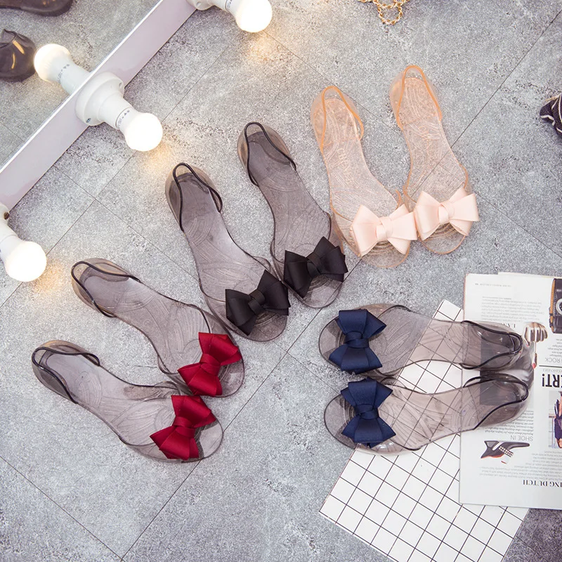 

2019 Summer Sandals Women's Shoes Sandals Female Summer Flat Jelly Shoes Fish Mouth Shoes Beach Female Bow Flat Sandals Woman