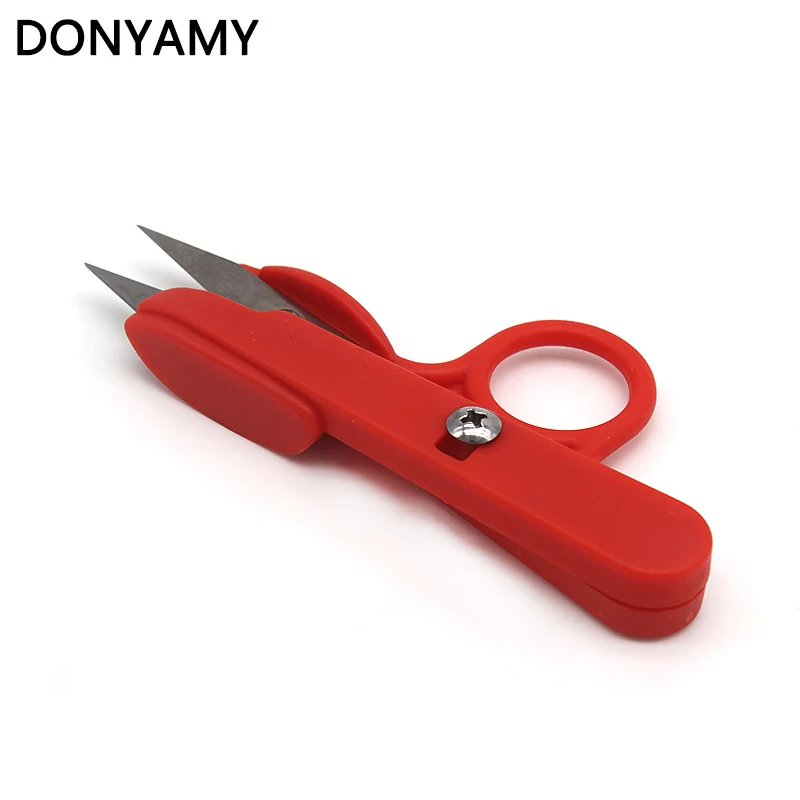 

DONYAMY Red Plastic Handle Sewing Embroidery Cross Stitch Scissors Thread Cutter Tool