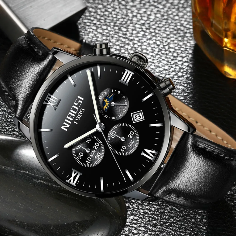 Montre Homme Marque De Luxe NIBOSI 2018 Men Watch Brand Luxury Leather Watch Men Waterproof With Moon Phase Blue Man Clock Saat  (19)