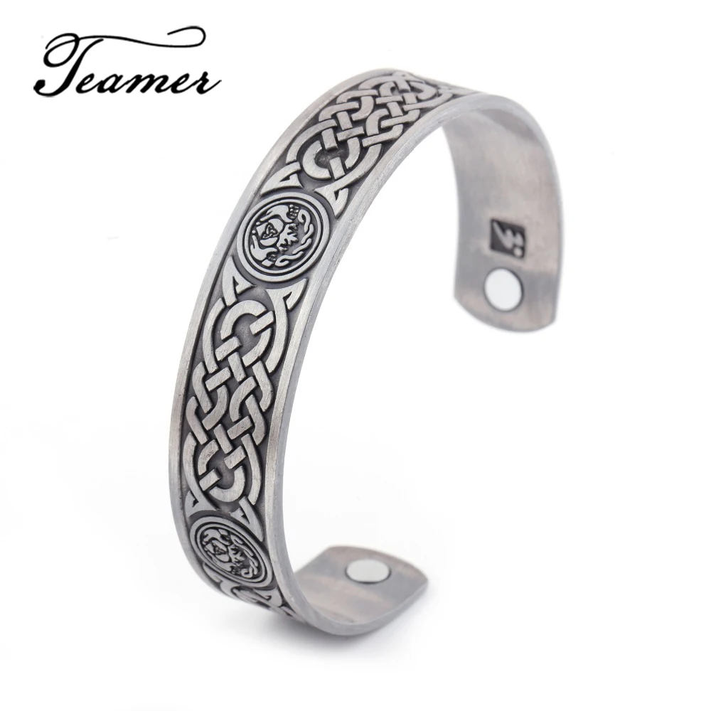Teamer Adjustable Viking Knot Engraved Bangle Men Health Care Cuff