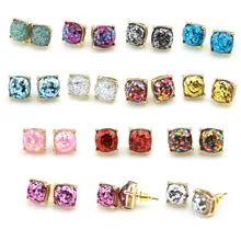 2016 Boxed Glitter Stud Earrings Women Jewelry Gold Kate New York Small Square Earrings Obsessed Party Earrings 14 Colors Option