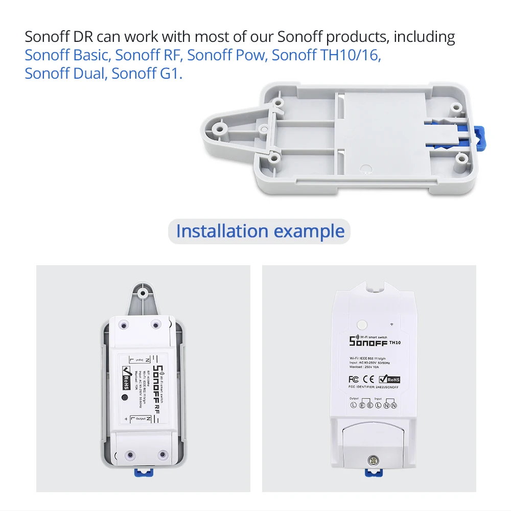 SONOFF для Basic/RF/Pow/TH10/16/Dual Wi-Fi Смарт-переключатель DR DIN лоток рейка Чехол Держатель Монтируется регулируемая крышка коробки для дома Alexa