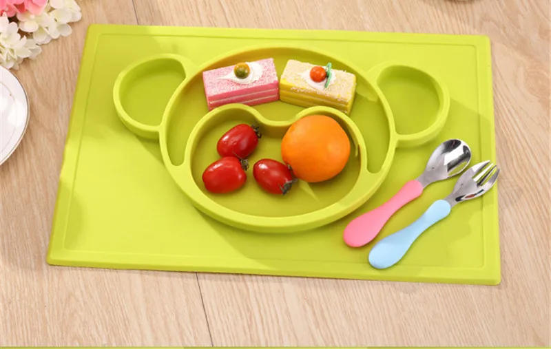 New Infant Baby Feeding Tableware Safe Silicone Cute Animals Shape Slip-resistant Baby Dishes Snack Fruit Baby Feeding Set XSKP10 (6)