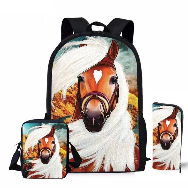 FORUDESIGNS/Crazy Horse печати 3 шт./компл. школьный рюкзак для мальчиков и девочек свитер с воротником ортопедии рюкзак Mochilas Mujer - Цвет: L4337C-E-D