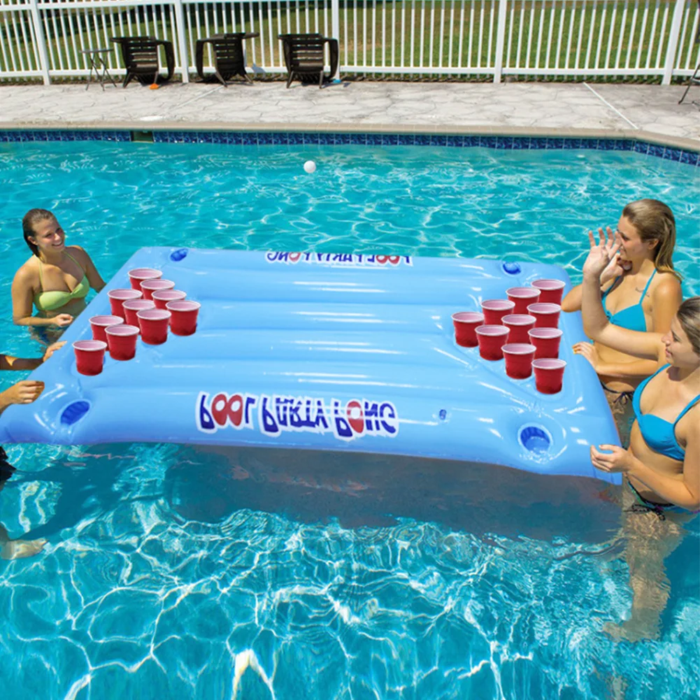 Inflatable Ice Bucket Cooler Float Water Sports Air Mattress swimming Pool 24 Cup Holder Beer Pong Table Drinking Game Lounge#2